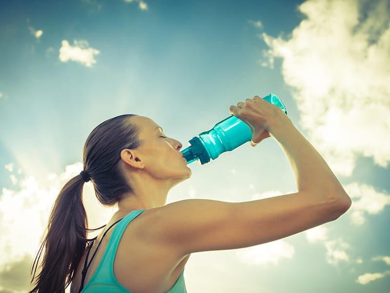 woman drink water polyester bottle woman drink water polyester bottle