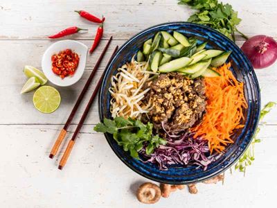 Appetizing asian food in a bowl