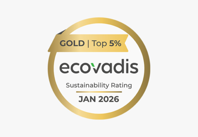Ecovadis gold sustainability rating badge for top 5% dated January 2026.
