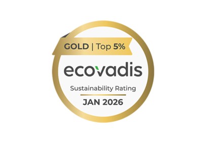 Ecovadis gold sustainability rating badge for top 5% dated January 2026.