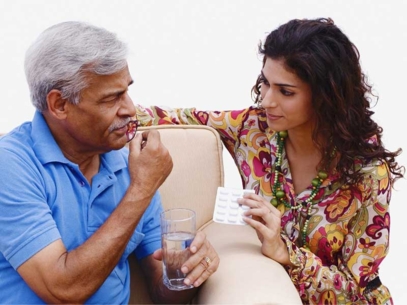 A senior is taking a medication