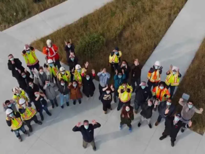 Aerial view of some Roquette Manitoba employees