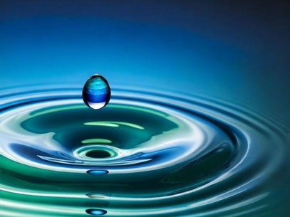 Drop falling into blue water