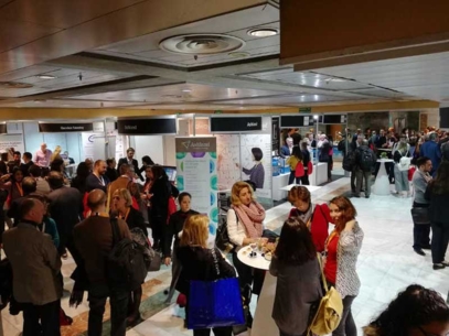 A group of people in a pharma exhibition.