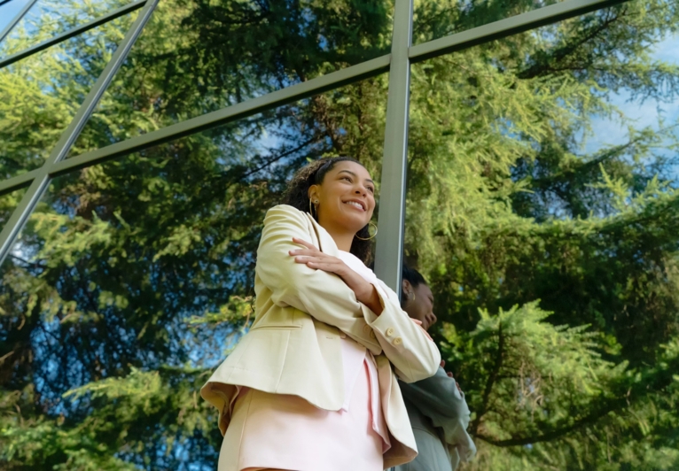 woman with forest background