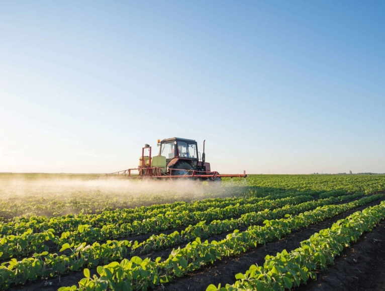 Tractor spreading in a field